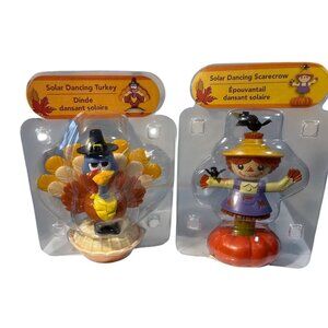 Solar Dancing Turkey & Scarecrow Figures Thanksgiving Décor 4.5 Inches
